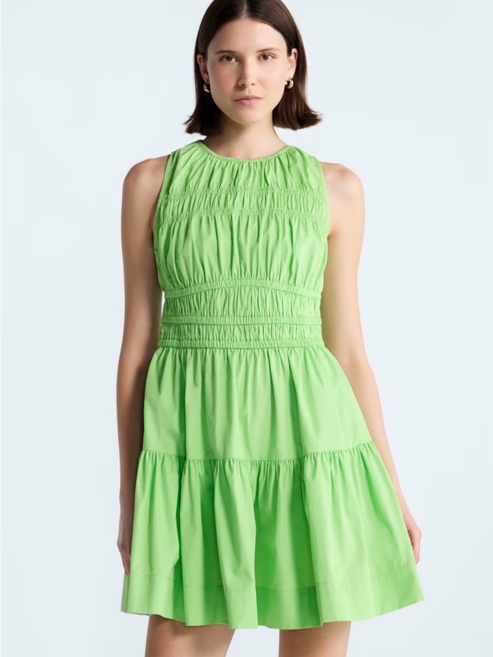 Smocked Sleeveless Tiered Mini Dress - Lime Green sz M 8/10